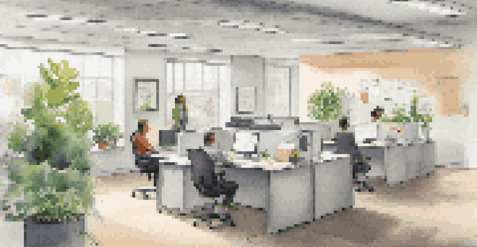 An open office with an anonymous suggestion box and encouraging posters for reporting unethical behavior.