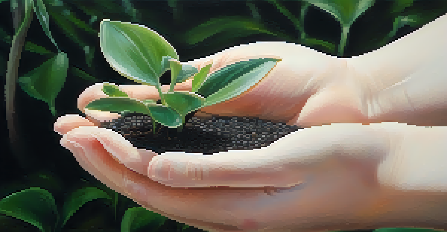 Hands holding a small potted plant, representing growth and care.