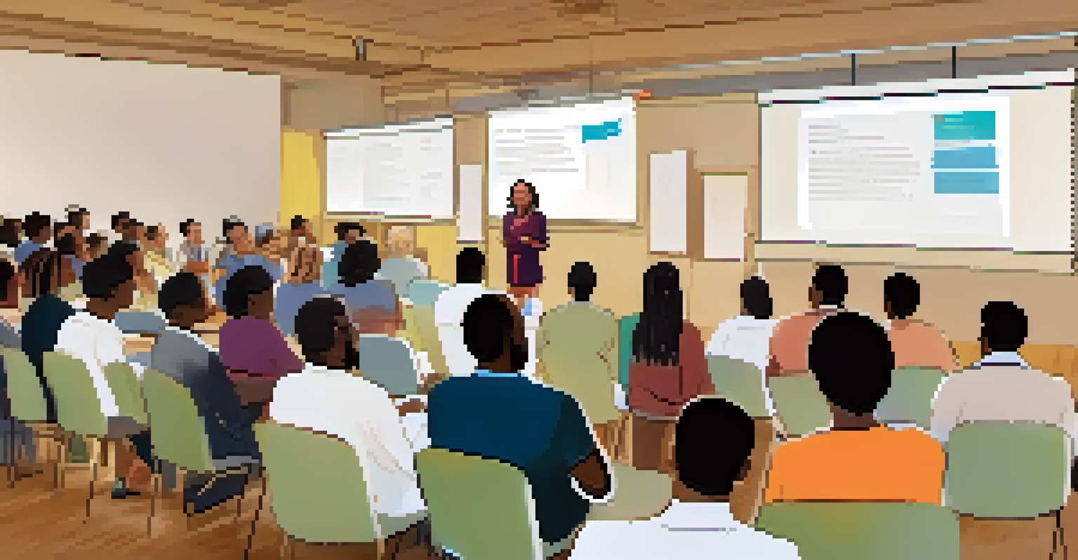 A leader conducting a training session on cultural competence with a diverse audience engaged in discussion.