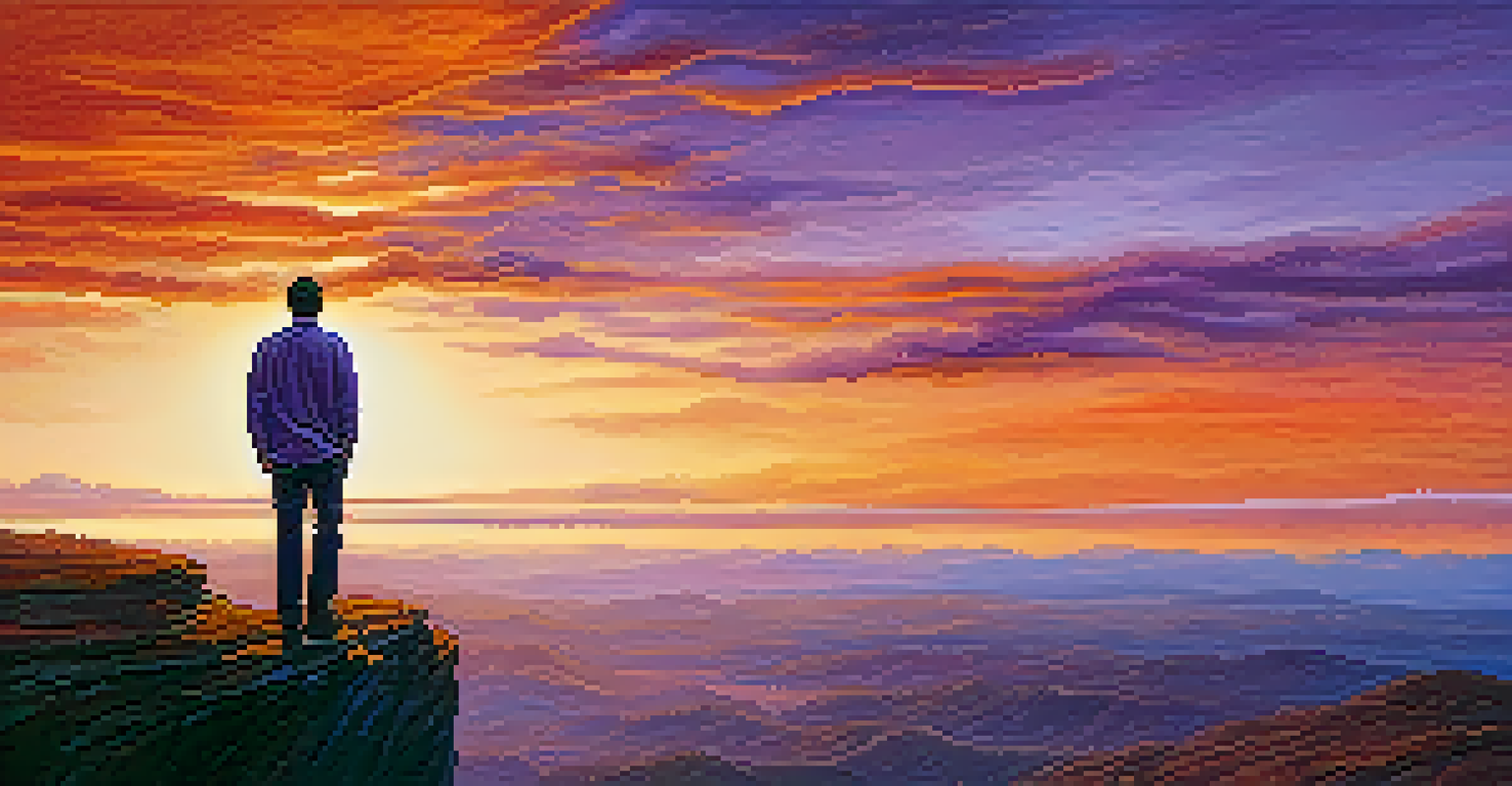 An abstract image of a person on a cliff at sunset, symbolizing resilience and hope in the face of challenges.