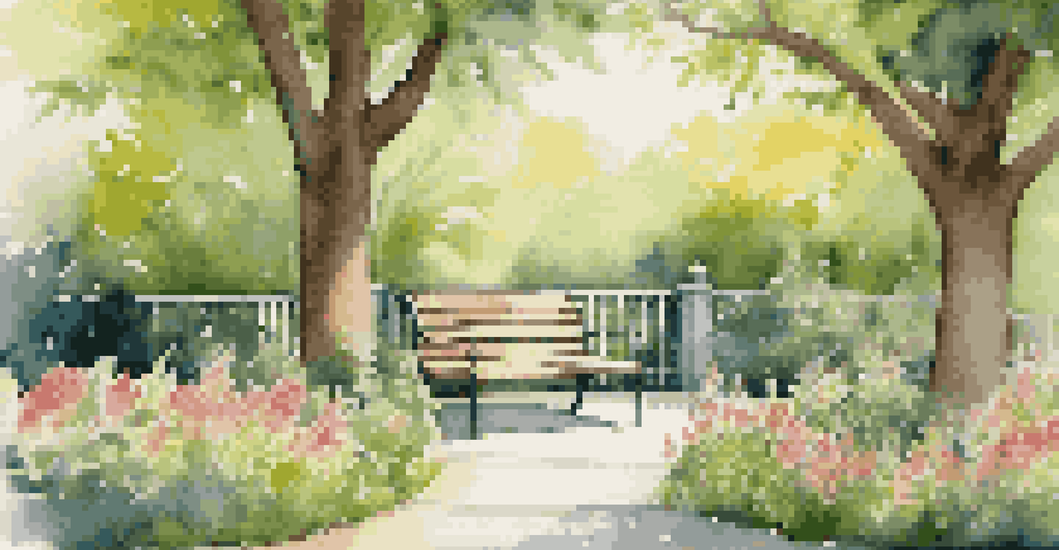 A person practicing mindfulness on a park bench, surrounded by greenery and flowers, enjoying a peaceful moment in nature.