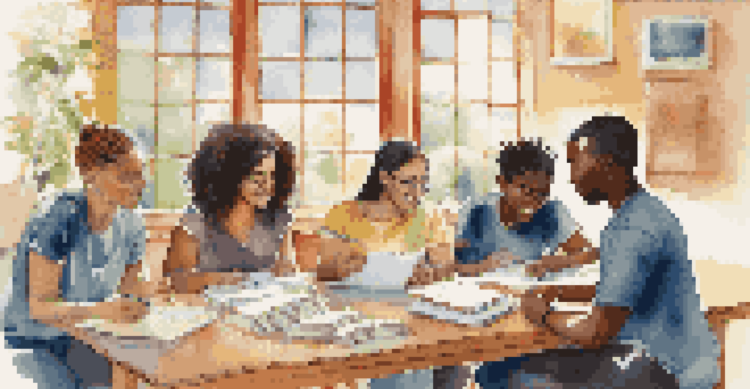 A group of diverse students collaborating in a study group, surrounded by books and laptops, in a bright environment.