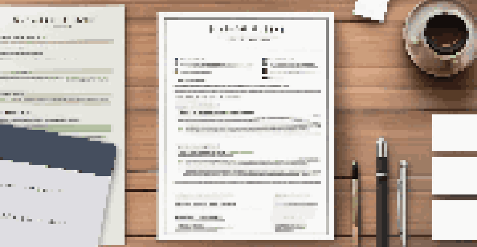 A close-up of a neatly organized resume and business cards on a table.