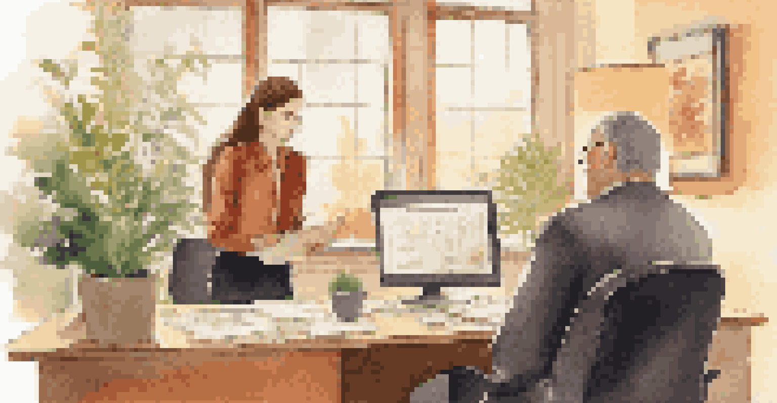 An empathetic manager in a cozy office conducting a performance review with an employee, showcasing understanding and support.