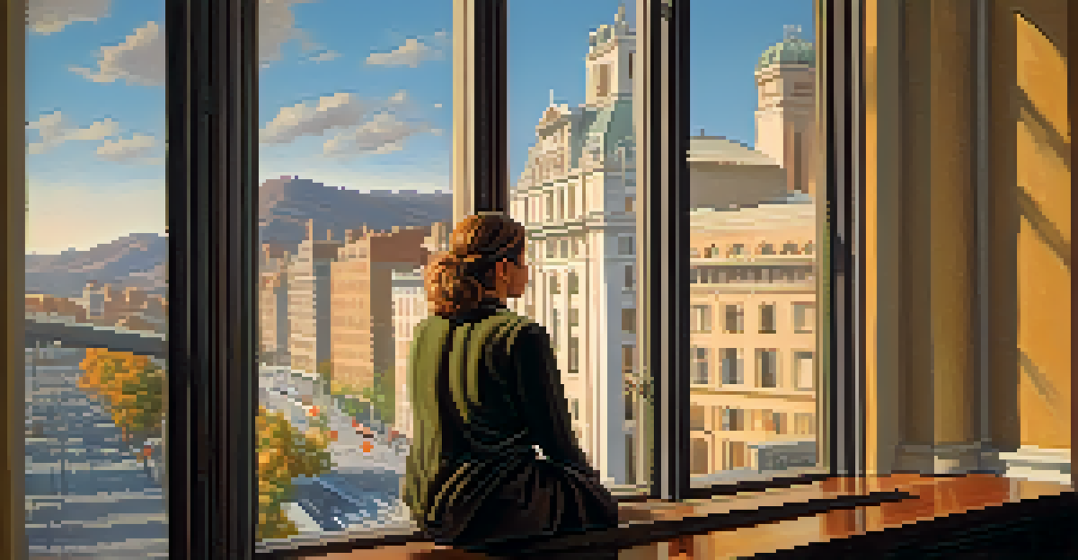 A person looking out of a window, reflecting on feedback with a thoughtful expression in a warm-lit room.