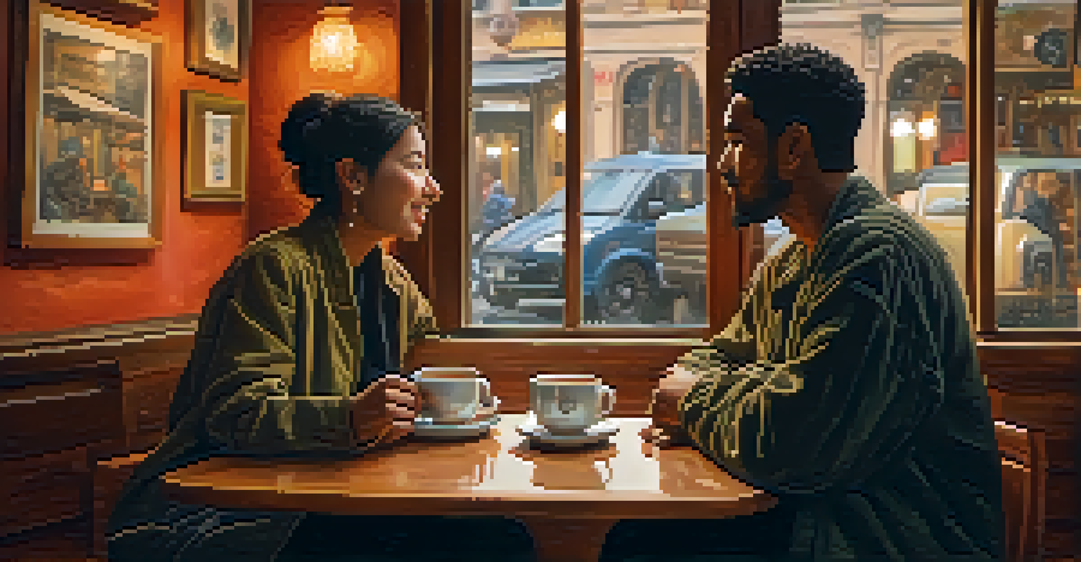 Two individuals from different cultures sharing tea in a cozy café, showcasing a warm and inviting atmosphere.