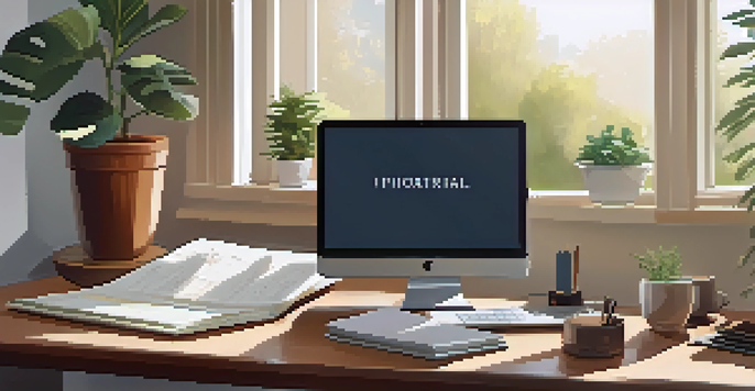 A peaceful home office with a wooden desk, laptop, plants, and morning light, representing work-life balance.