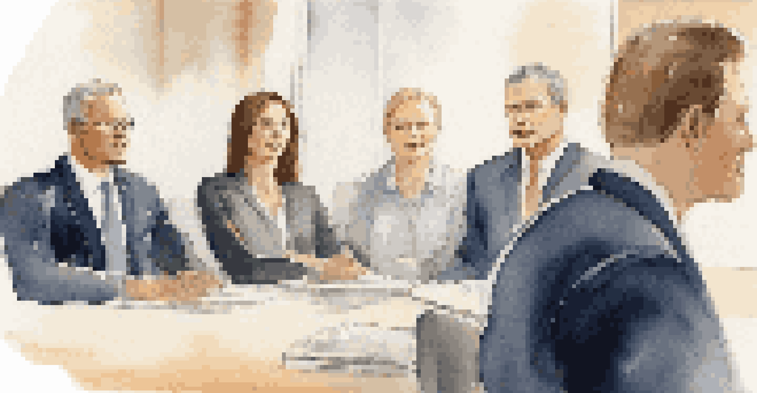 A confident business leader speaking to attentive team members in a warm, inviting meeting space.