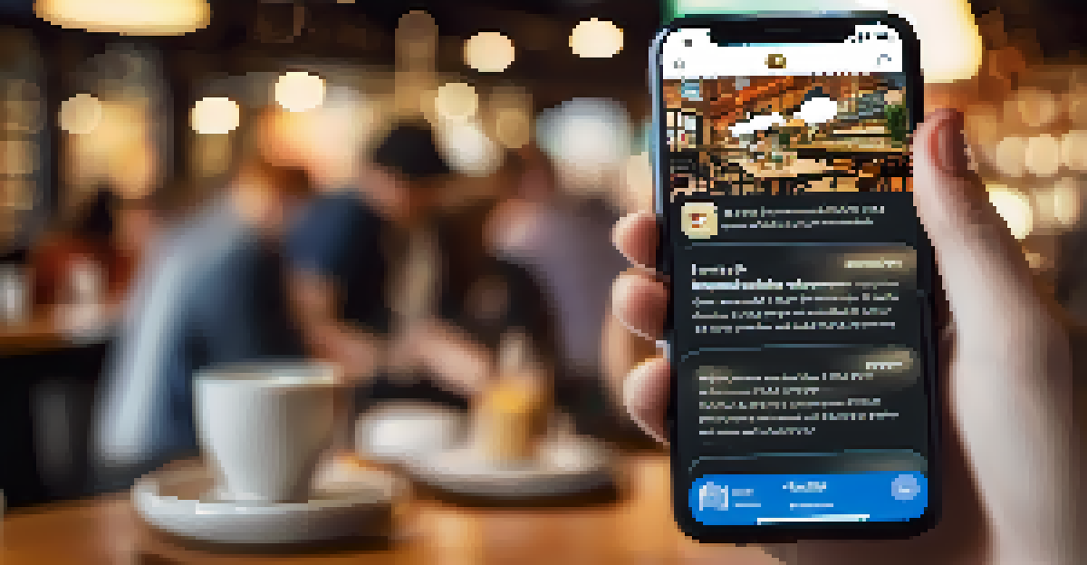 A smartphone displaying an infographic about networking tips in a coffee shop.