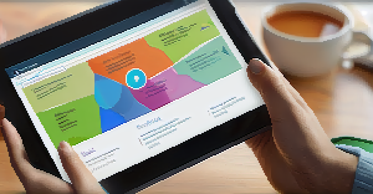A close-up of hands holding a tablet displaying an online ethics training module in a cozy home office.