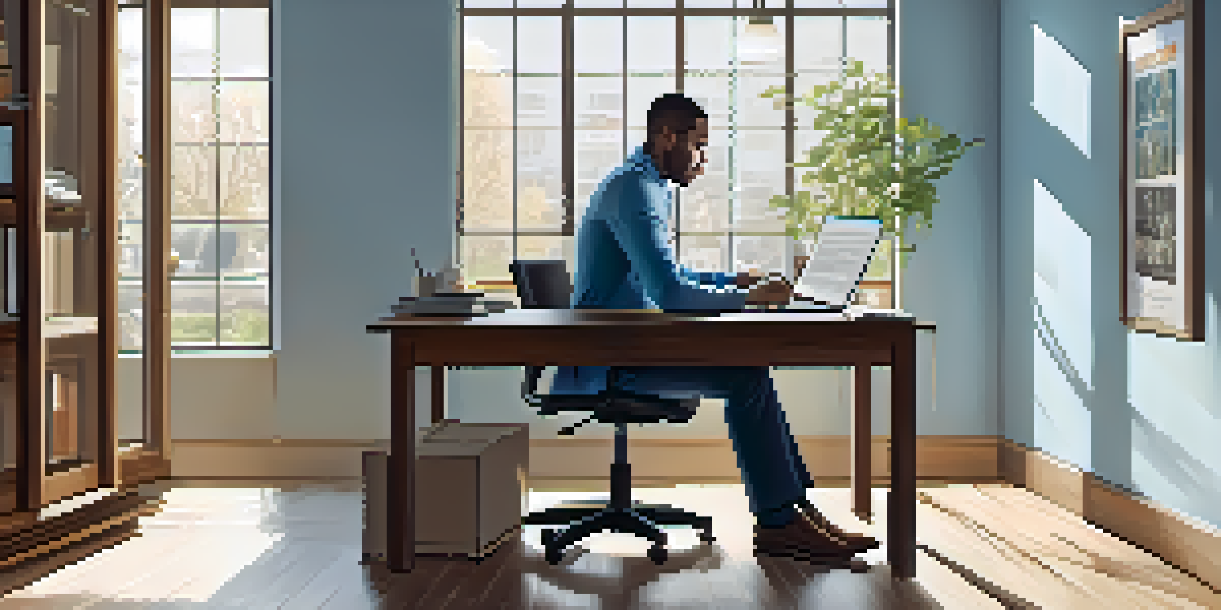 A job seeker working on a laptop at a desk, surrounded by a cozy and professional workspace.