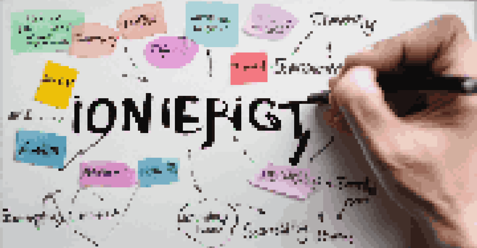 A close-up of a hand writing 'Integrity' on a glass board, surrounded by sticky notes that represent ethical leadership values.