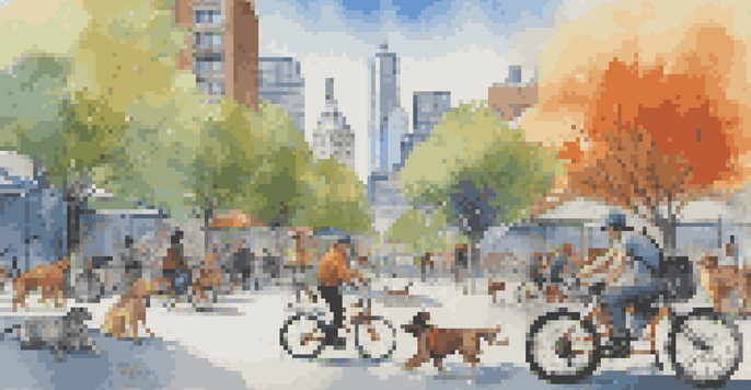 A lively city scene showing diverse gig workers, including a graphic designer, a delivery person, and a dog walker, set against a bright urban backdrop.