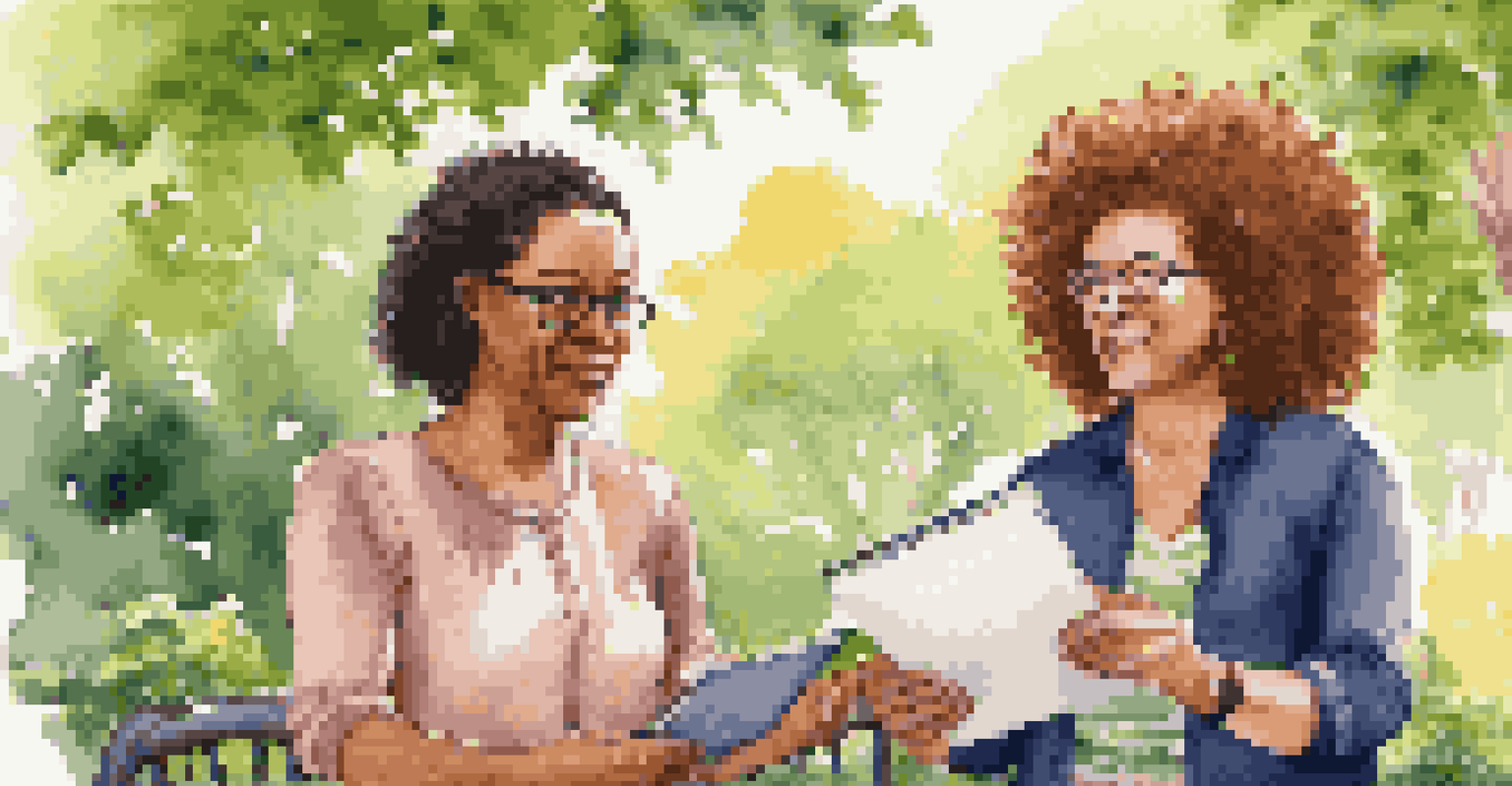 A mentor passionately explaining concepts to a young mentee in a vibrant park setting.