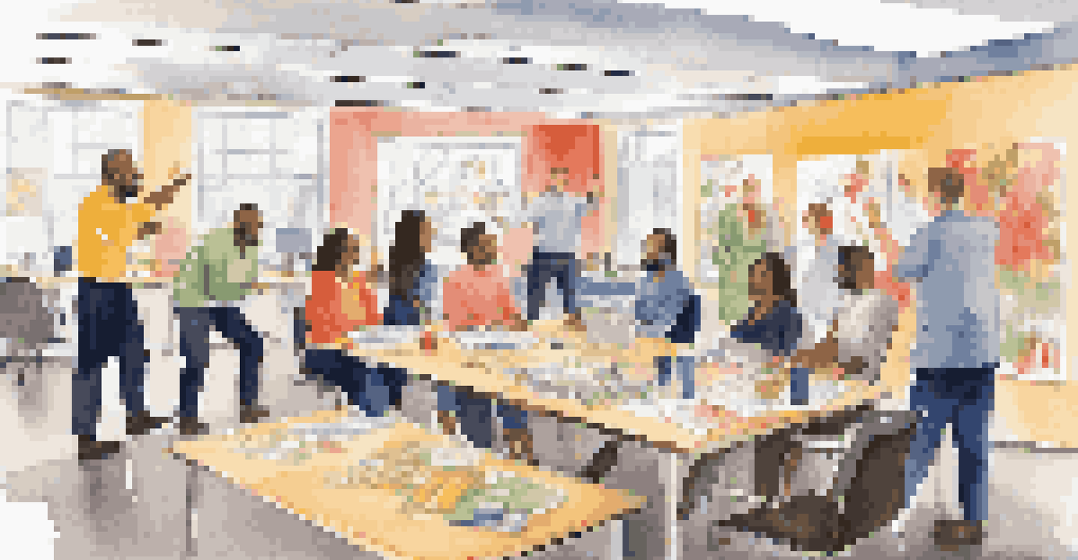 Customer service agents participating in a team-building workshop, engaging in role-playing exercises to enhance their emotional intelligence and teamwork skills.
