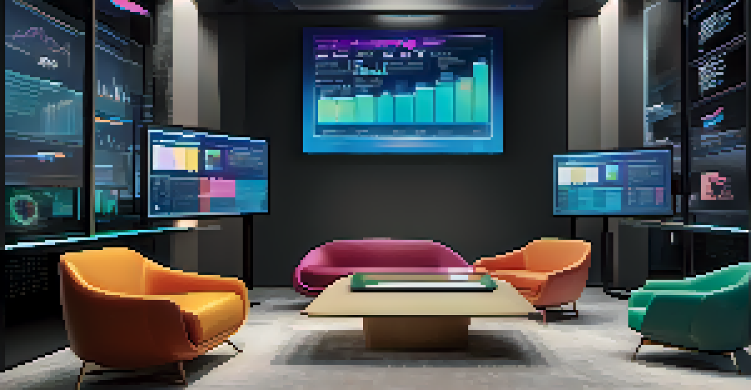 A digital workspace with a screen showing colorful graphs and data analysis, symbolizing technology-driven decision-making in a modern environment.