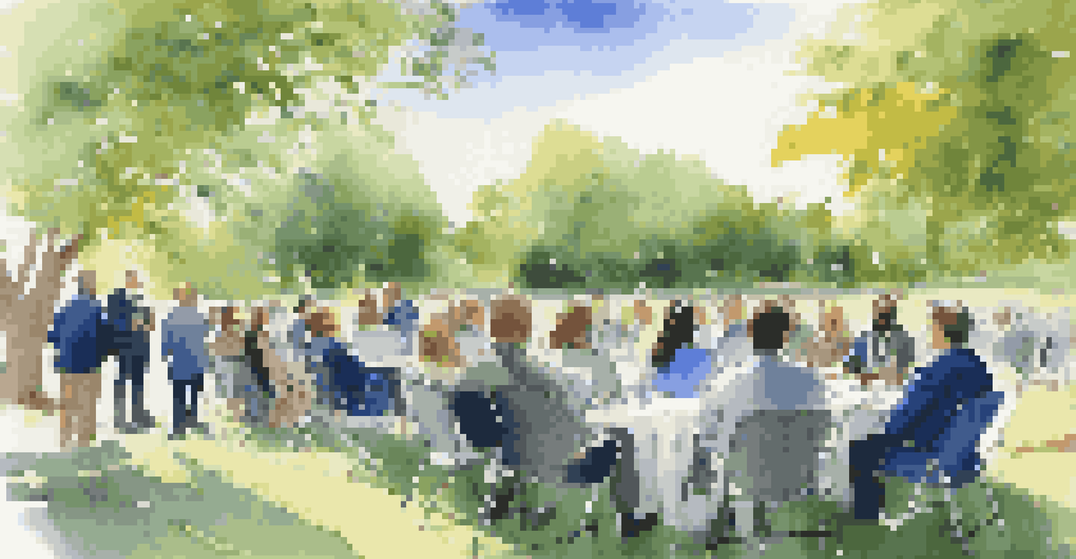 Professionals gathered at an outdoor conference, actively listening to a speaker, with expressions of engagement and appreciation.