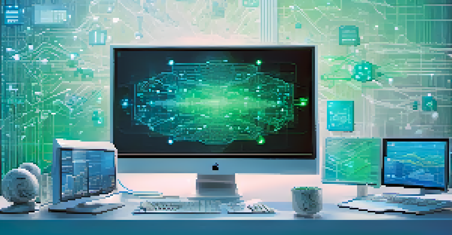 An artistic representation of AI technologies, including neural networks and data graphs, set against a blue-green gradient background with circuit patterns.