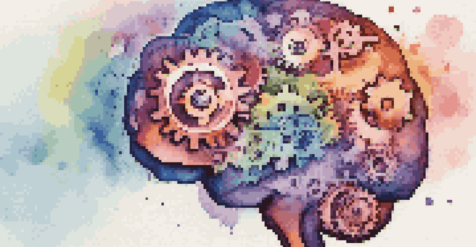 An abstract colorful brain with gears, symbolizing emotional intelligence in conflict resolution, set against a soft gradient background.