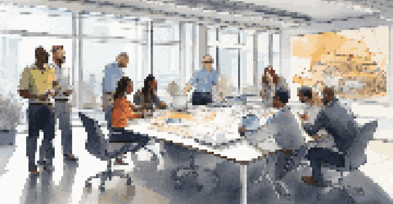 A diverse group of employees collaborating on automotive innovations in a bright conference room, highlighting teamwork and inclusivity in the workplace.
