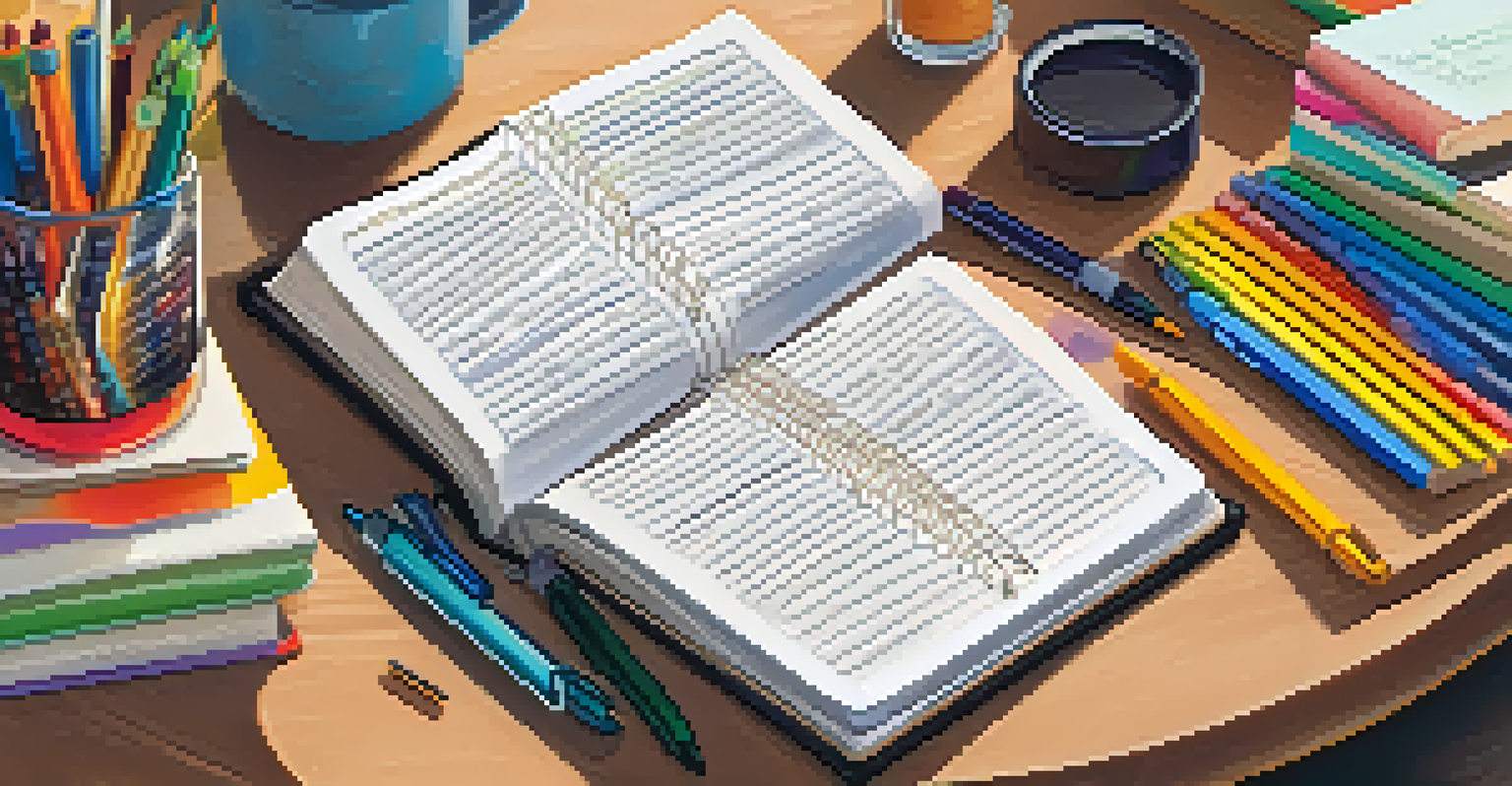 An open journal with a personal brand narrative and colorful pens, set in a cozy reading nook filled with books.
