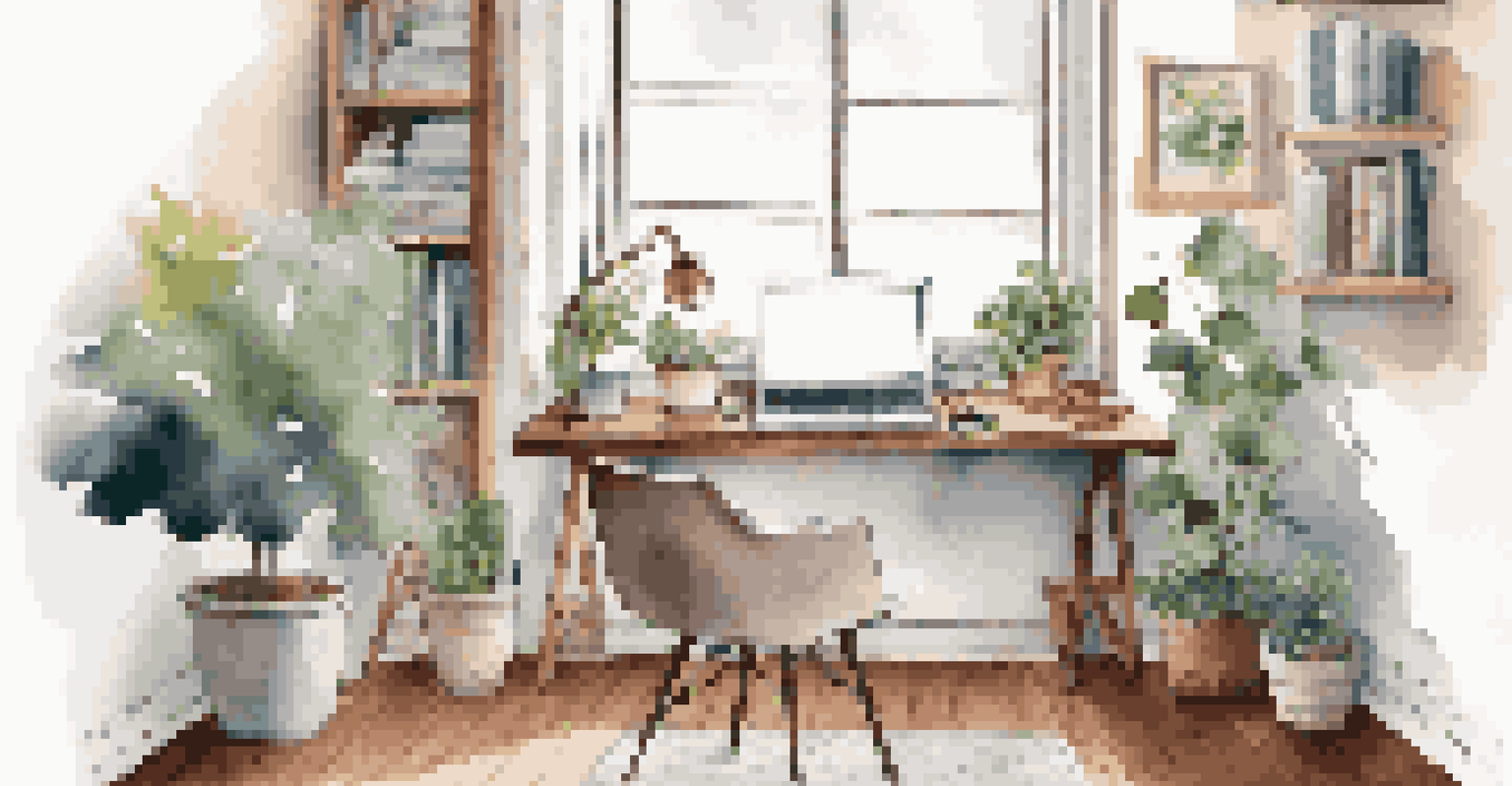 A cozy workspace with a chair, desk, and laptop in soft natural light, promoting mental well-being.