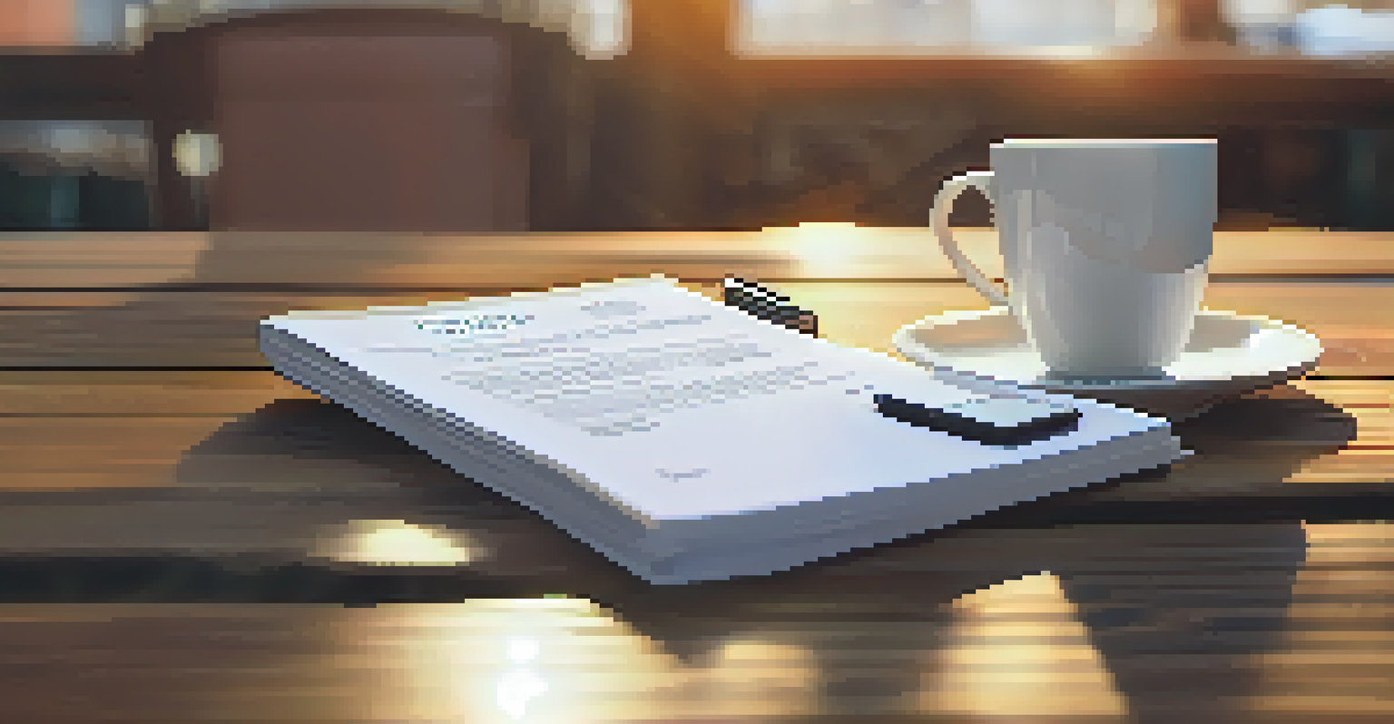 A close-up of a resume on a wooden table with highlighted internship experience, next to a cup of coffee and a smartphone in a cozy café.