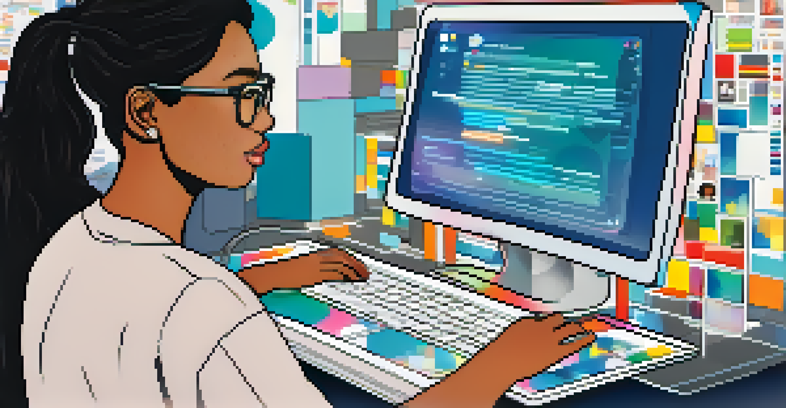 A computer screen showing a vibrant digital networking platform interface, with a person engaging in the background.