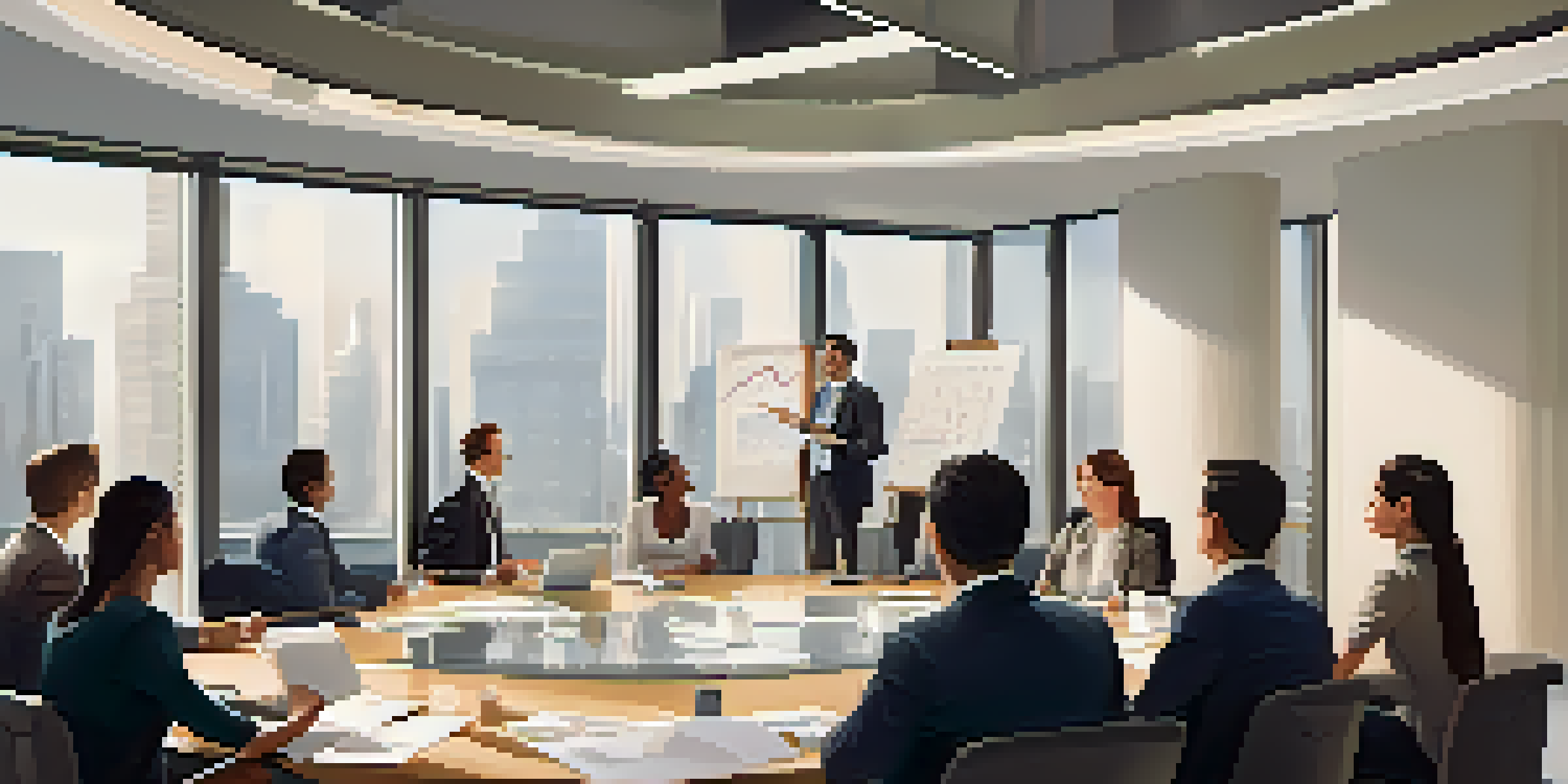 A diverse group of colleagues in a well-lit office meeting room, engaged in effective communication.