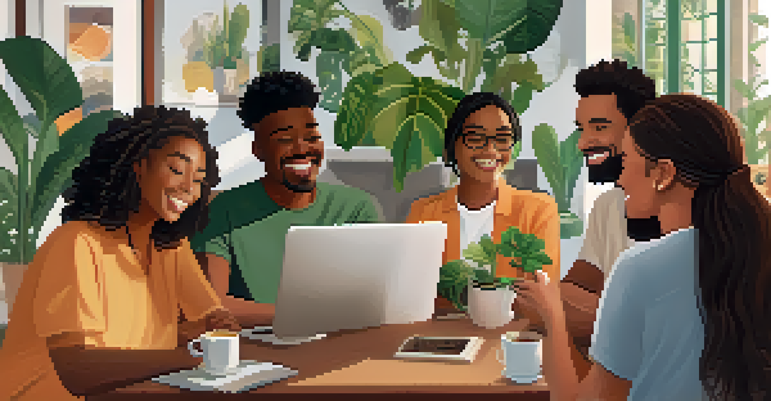 A video call with diverse colleagues enjoying a virtual coffee break, highlighting a sense of community and connection despite physical distance.