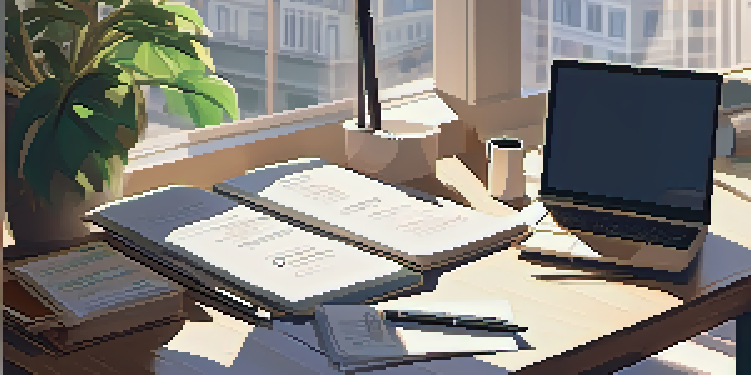 An office space with a wooden desk, an open laptop showing salary research websites, and sunlight streaming through the window.