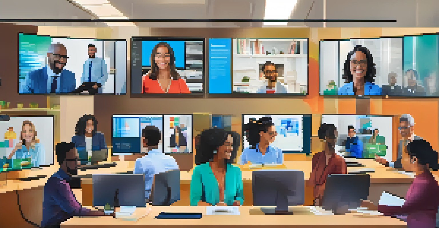 A diverse group of professionals participating in a virtual meeting from their home offices.