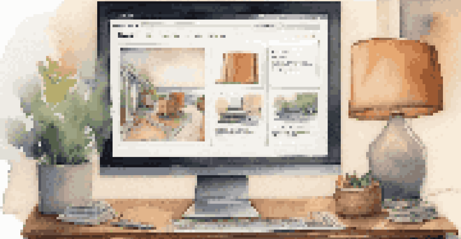 A computer screen showing a beautifully organized portfolio website on a clean desk with warm lighting.