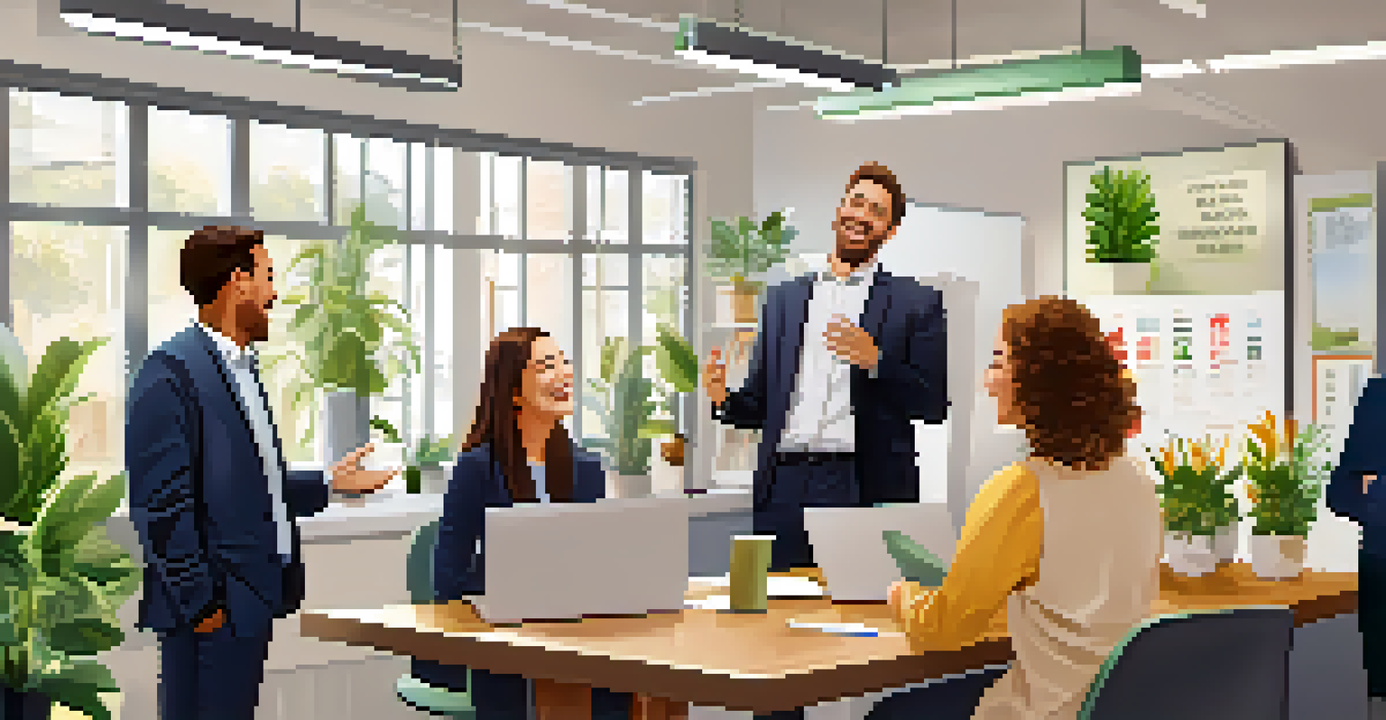 A manager presenting an award to an employee in a joyful office environment, with colleagues applauding.