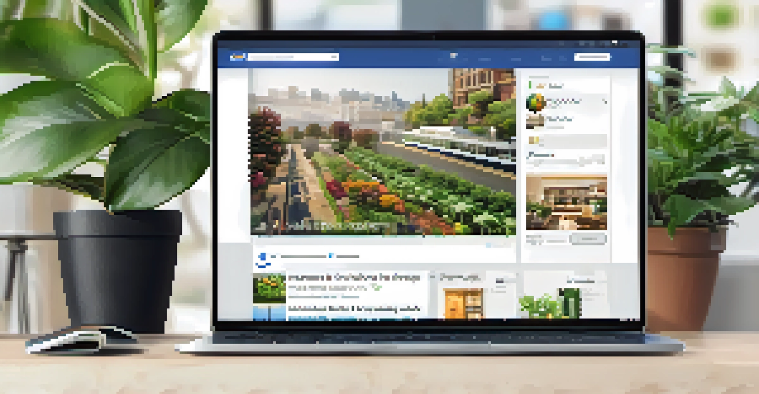 A laptop screen displaying a professional social media profile with engaging posts and a vibrant color scheme, set in a cozy workspace.