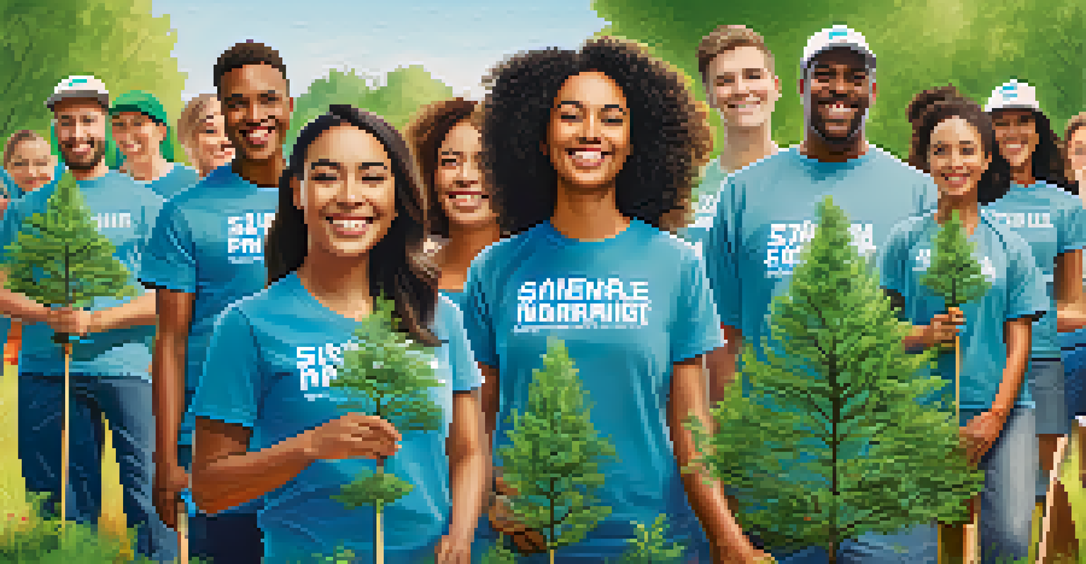 Employees planting trees in a park, representing teamwork and sustainability initiatives.