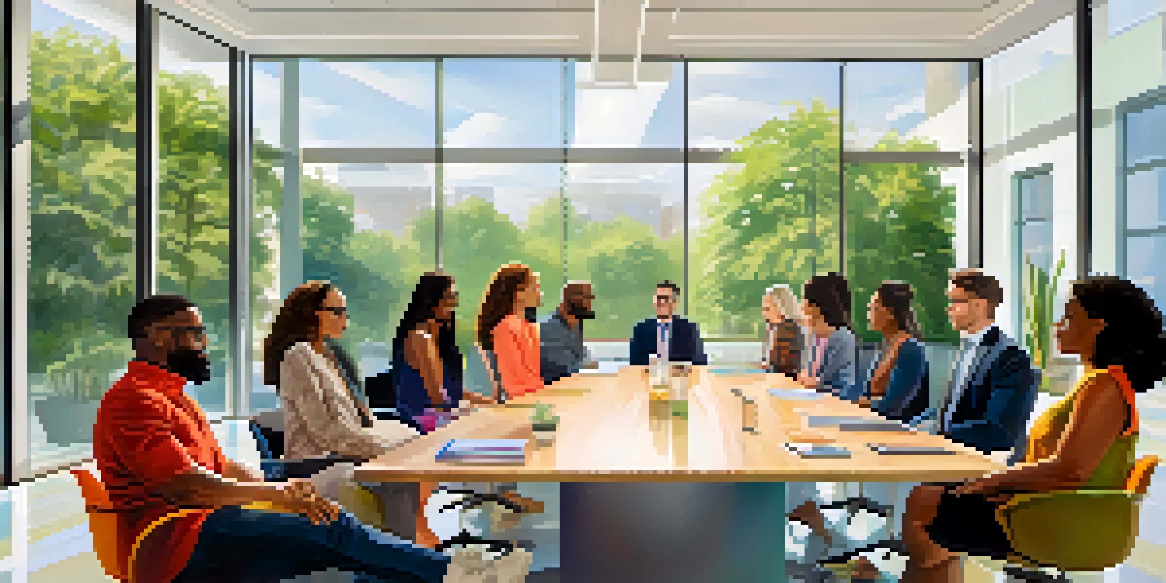 A diverse group of employees in a collaborative meeting, highlighting inclusivity and teamwork.