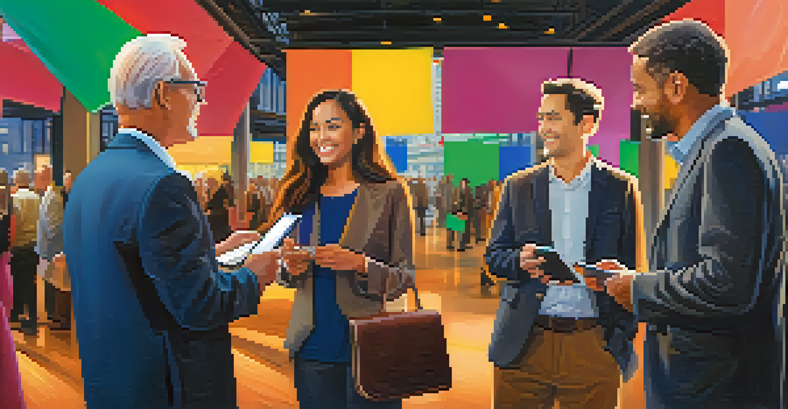 A lively networking event with professionals engaging in conversation, highlighting mentorship and collaboration.