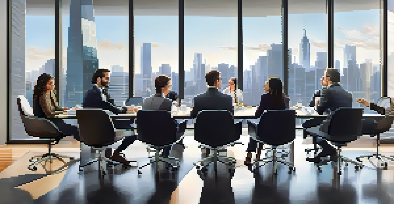 A diverse group of professionals collaborating in a modern office setting, representing teamwork and a supportive work environment.