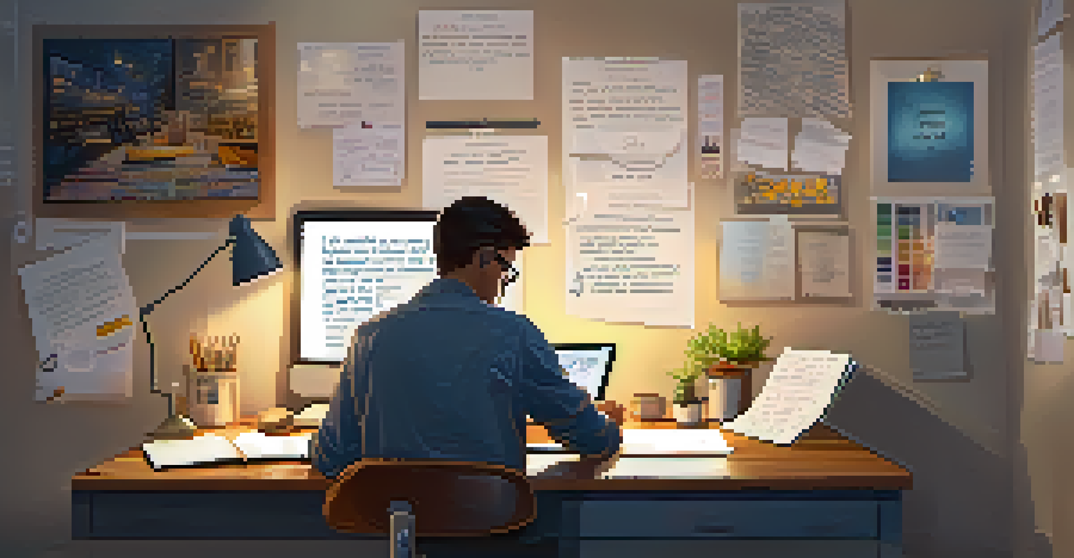 A cozy workspace with a person journaling, motivational quotes on the wall, and a laptop, emphasizing goal setting.