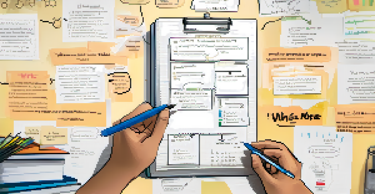 Close-up of hands writing on a clipboard with a '5 Whys' diagram on a whiteboard in the background, showcasing a structured problem-solving session.