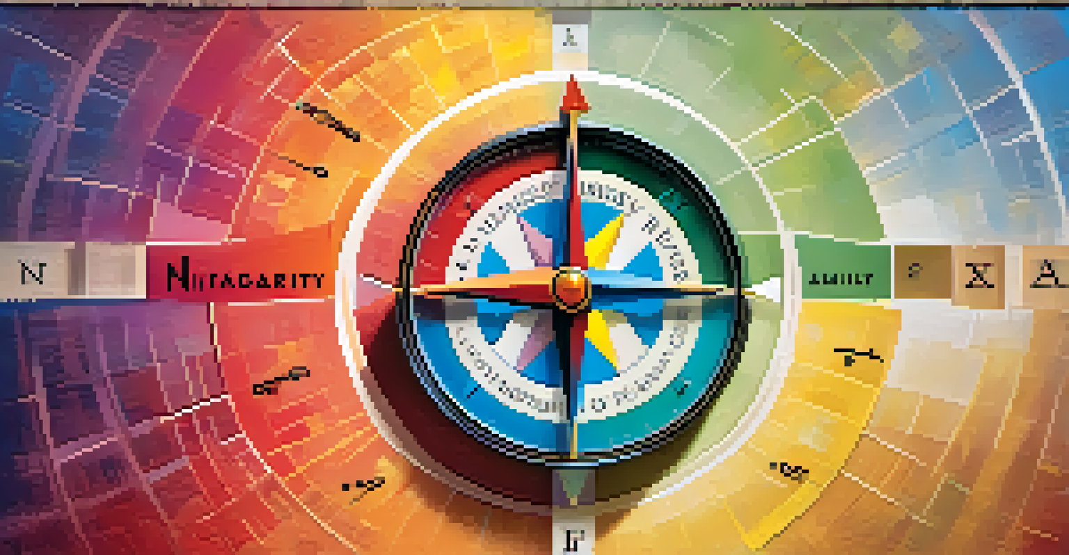 An abstract compass with the words 'Integrity', 'Creativity', and 'Family' on it, set against a colorful textured background.