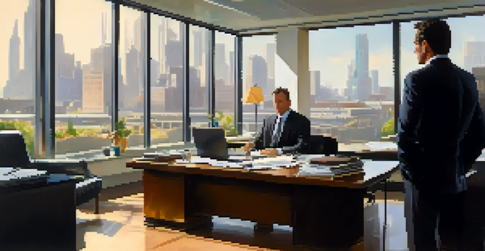 A confident individual negotiating salary with an employer in a well-lit modern office, showcasing a sense of professionalism and engagement.