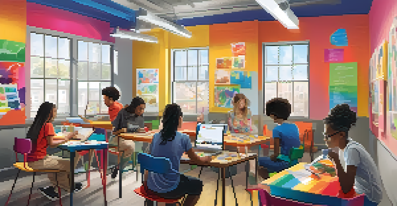 Students from various backgrounds working together in a colorful educational workshop.