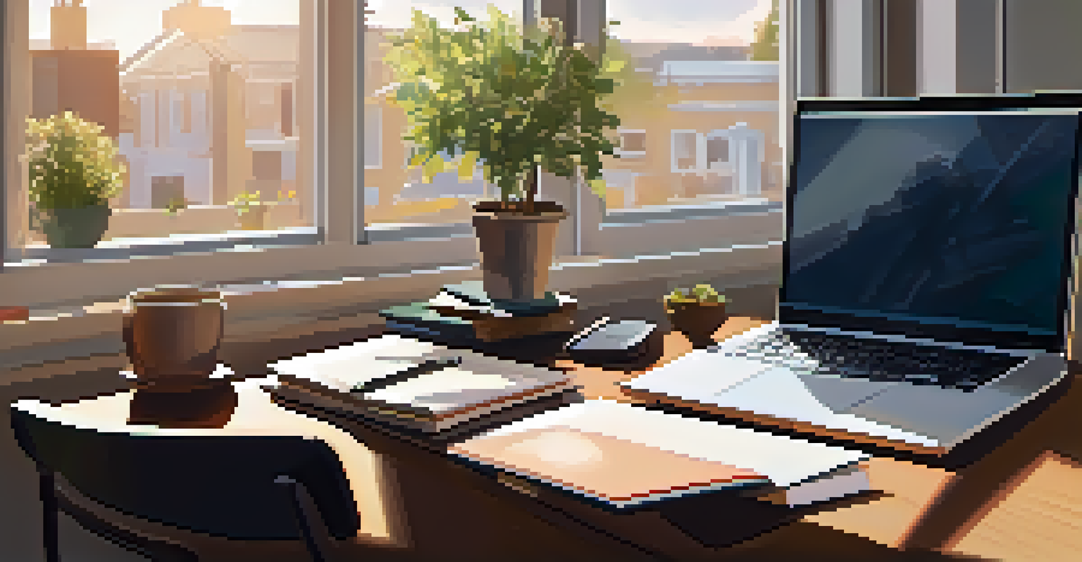 A neatly arranged workspace with a notebook and laptop, prepared for an informational interview.