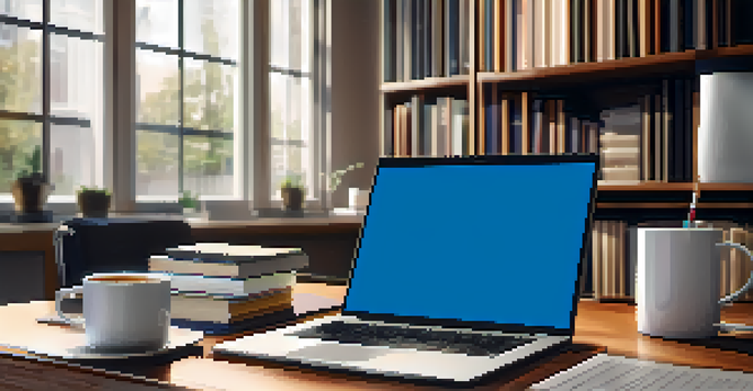 A desk with a laptop, a notepad displaying a resume, and a coffee cup, illuminated by warm light from a window.