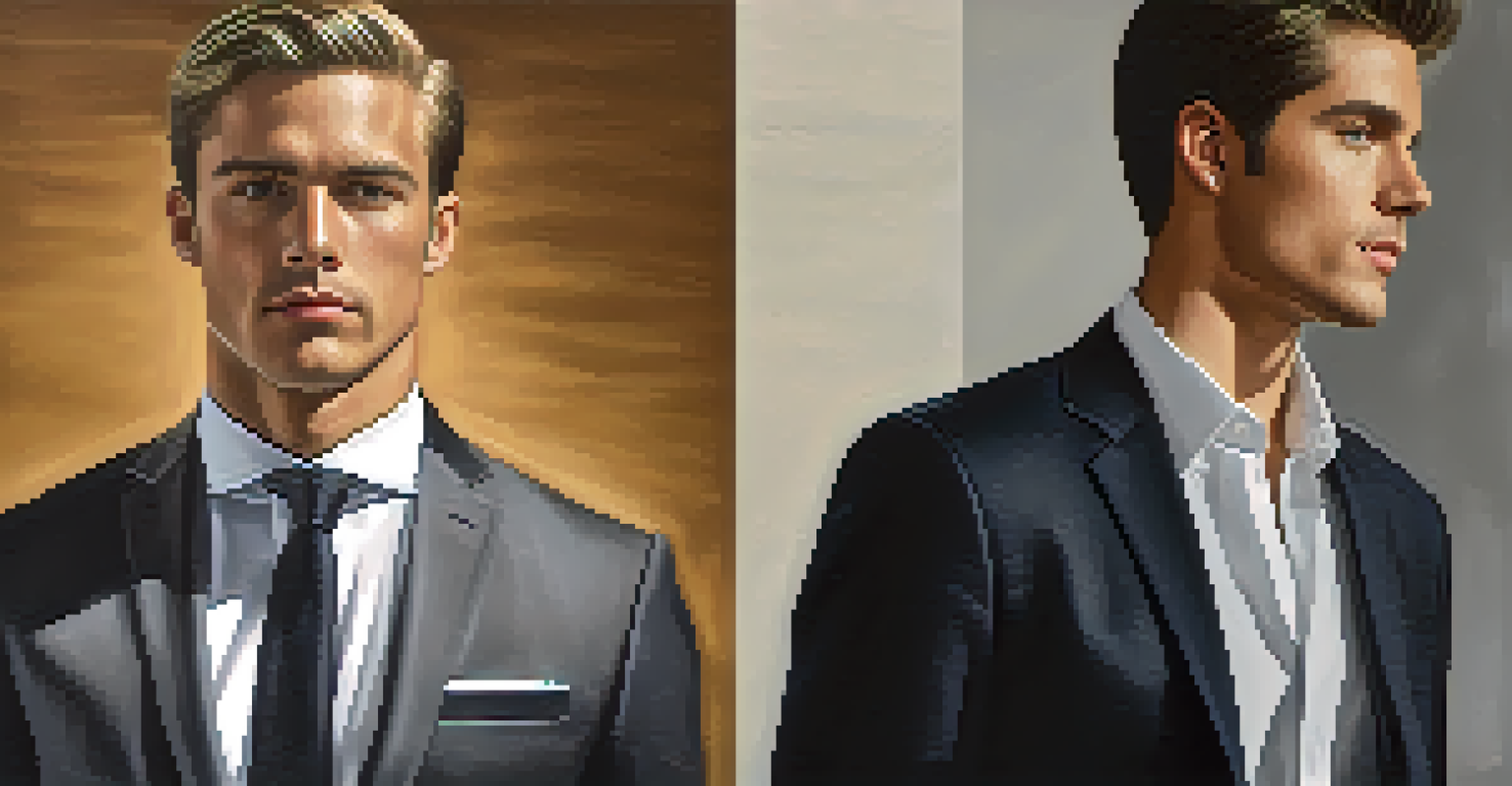 A split image comparing a business formal outfit and a smart-casual outfit, highlighting the differences in attire for networking events.