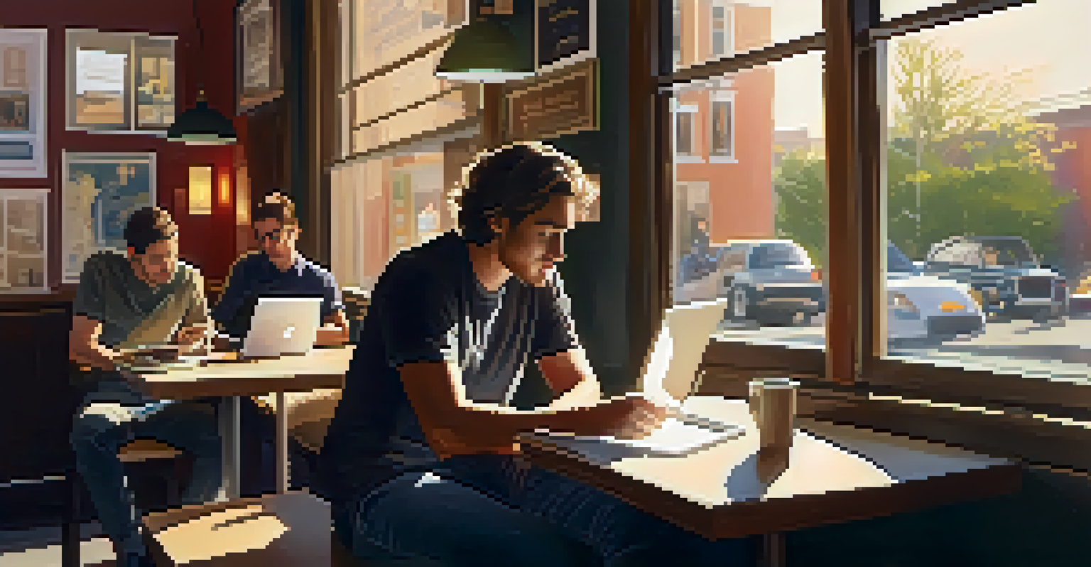 Two freelancers working together in a coffee shop, with a laptop and notepad in a cozy environment.