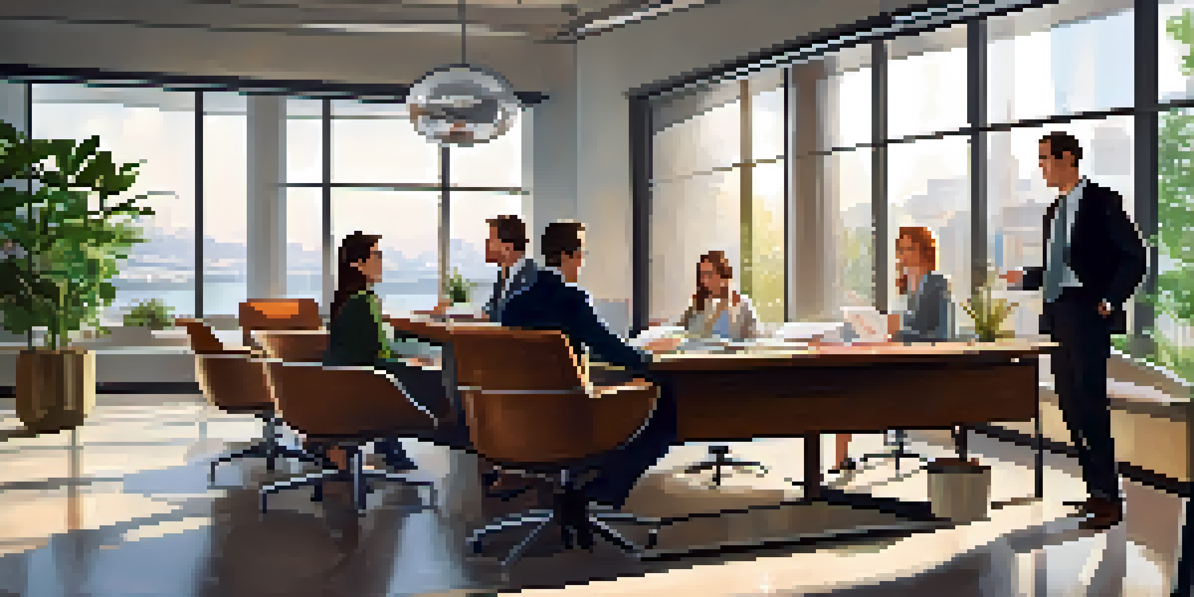 A diverse group of professionals in a modern office discussing salary negotiations at a conference table.