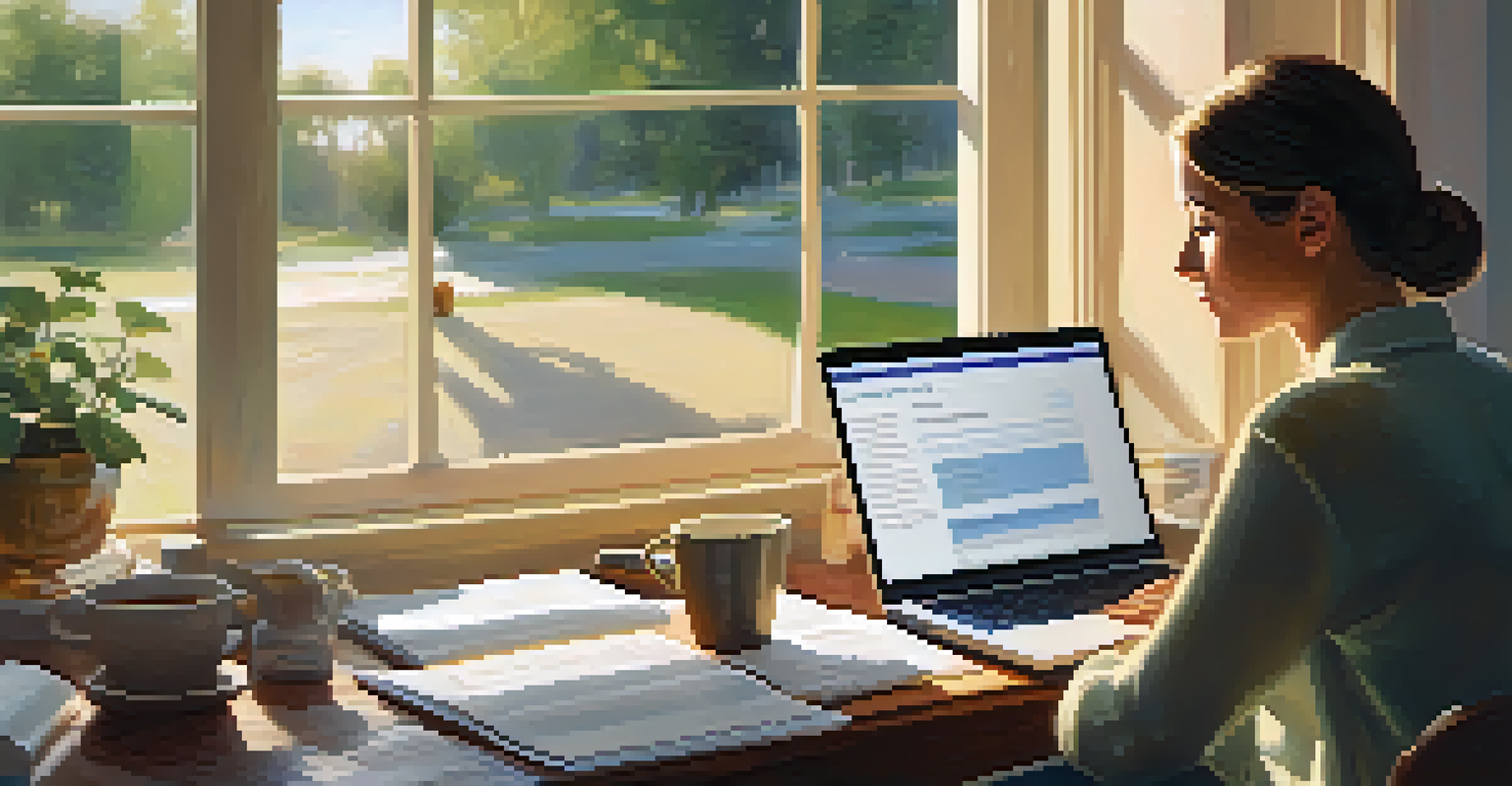 A person reviewing health insurance plans on a laptop at home, with a notebook and coffee on the desk.